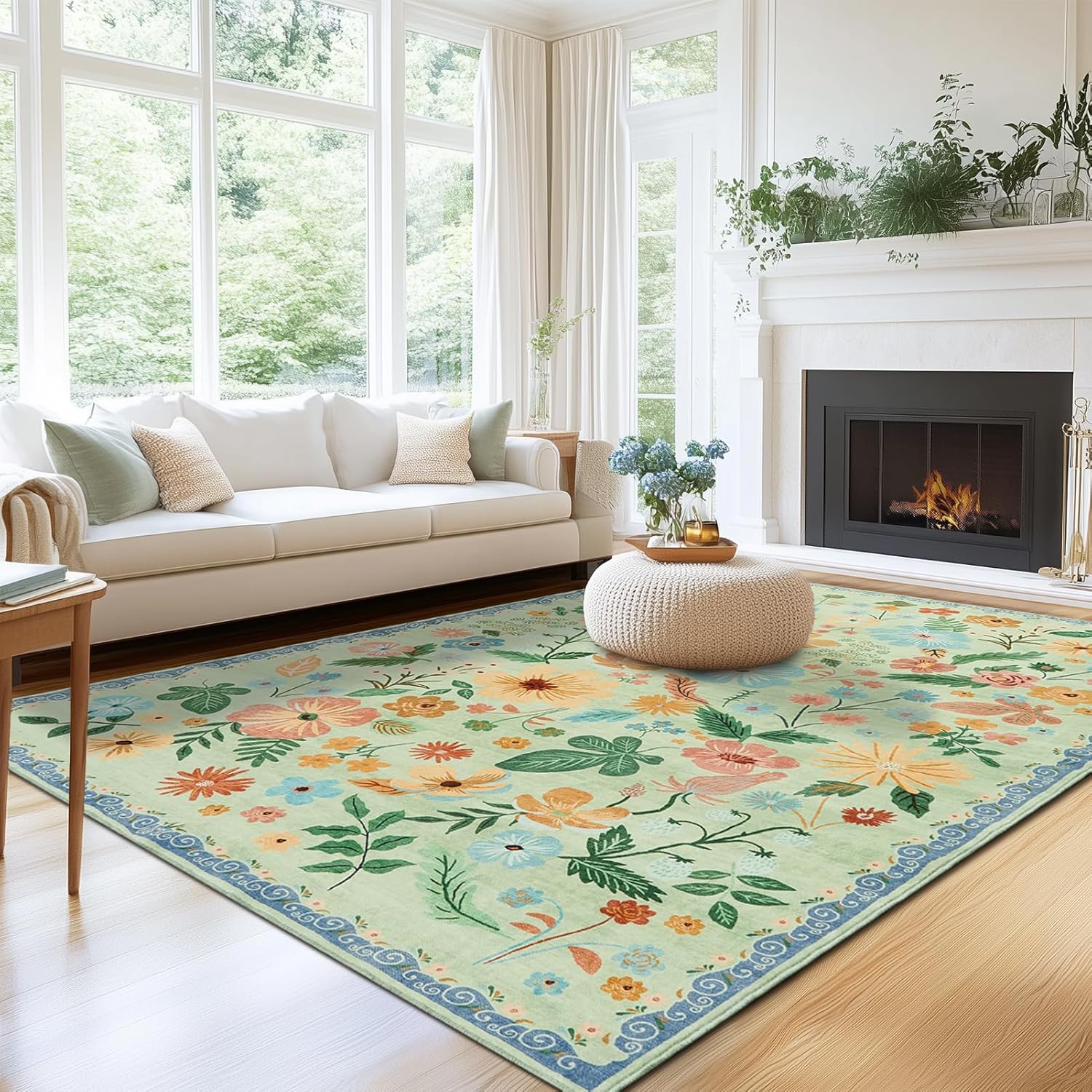 6x9 Area Rugs for Living Room Soft Boho Vintage Floral Print