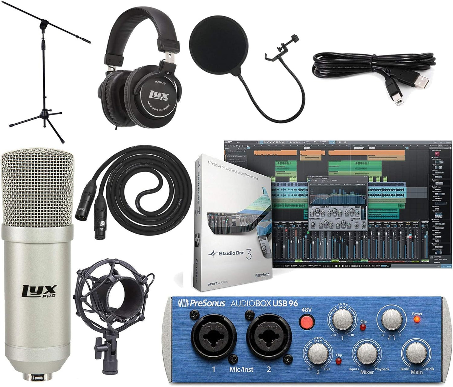 PreSonus AudioBox 96 USB Recording Bundle for Home Studio Setup