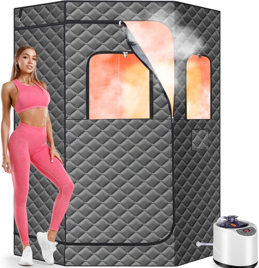 Portable Home Sauna: 1200W Steam, 99 Min Timer, Remote - Grey