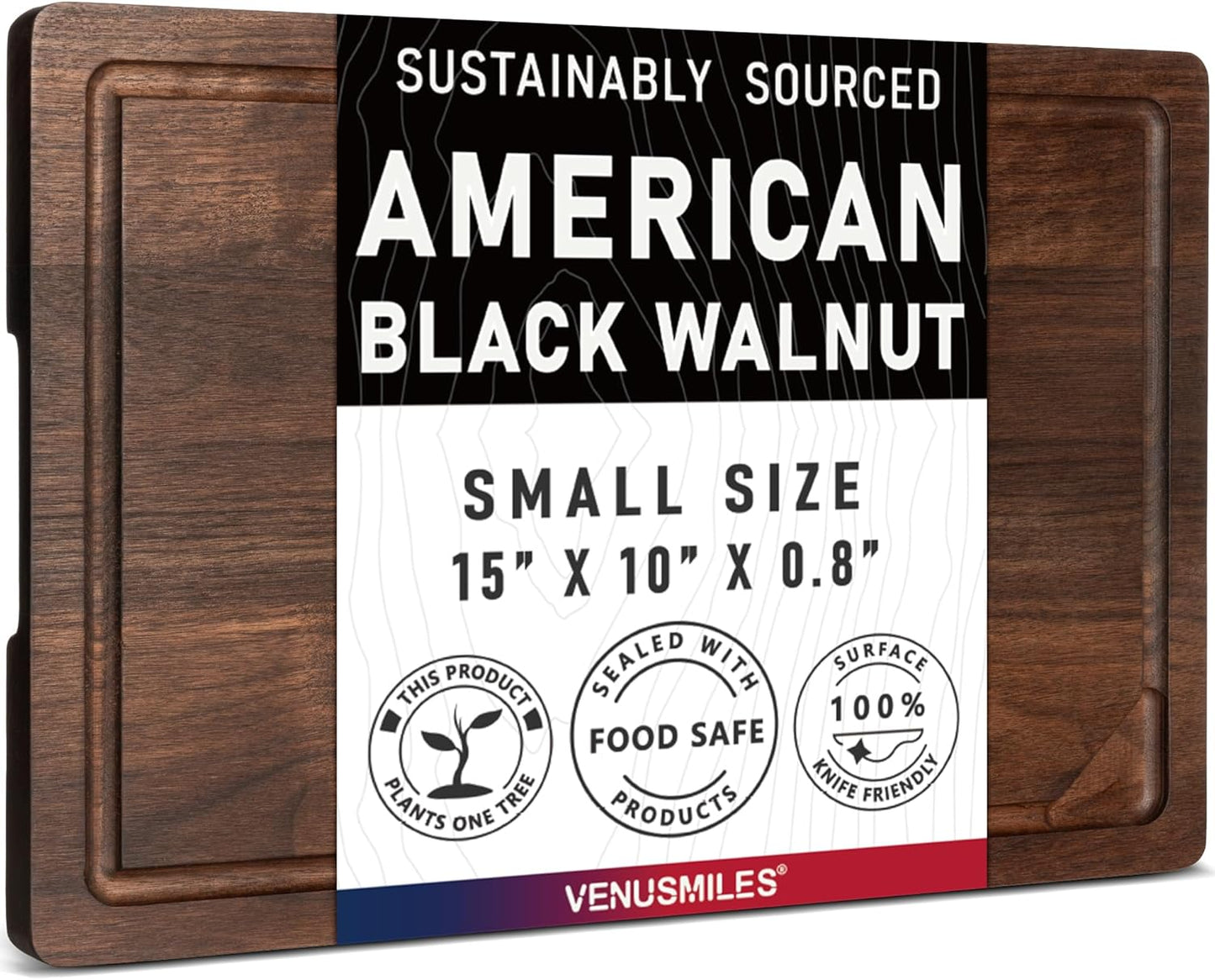 Walnut Wood Cutting Board with Deep Juice Groove & Handles
