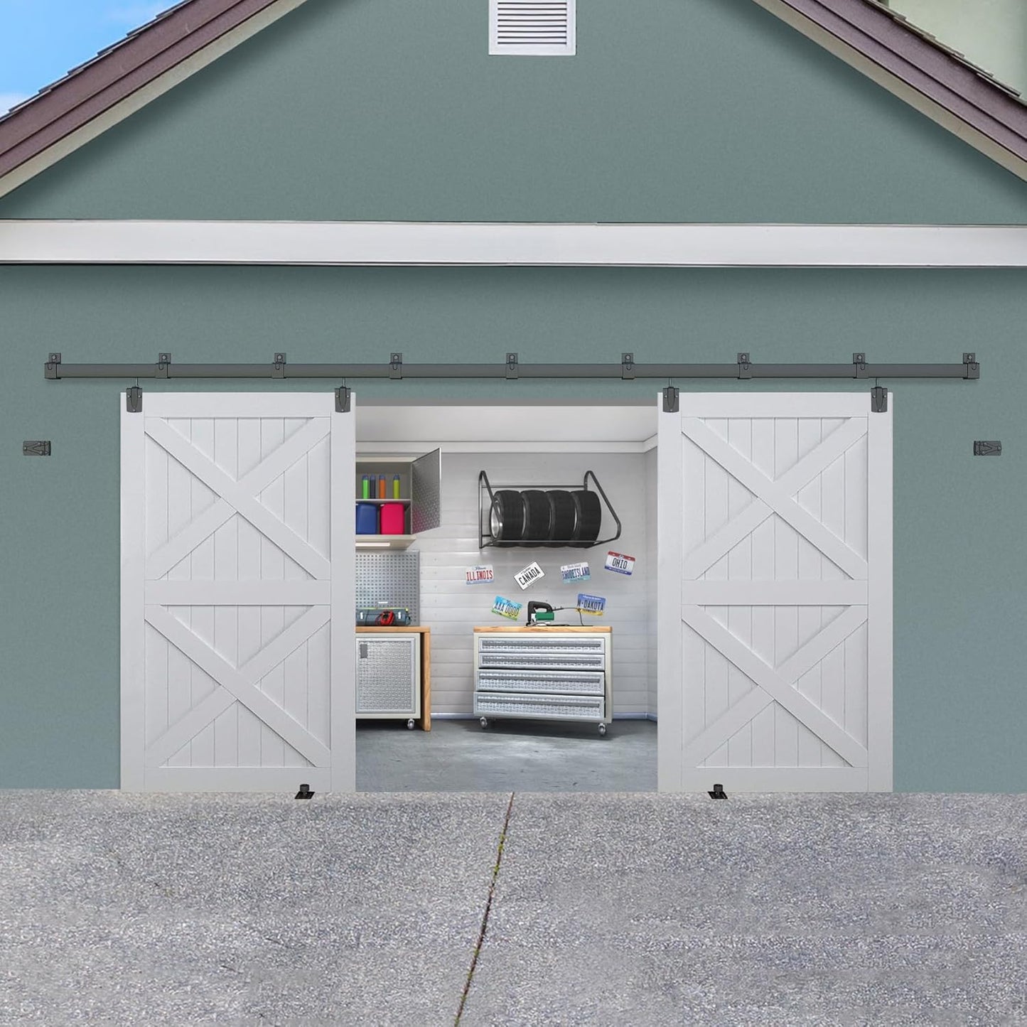 Exterior Barn Door Hardware Kit for Heavy Duty Double Doors