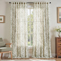 Linen Blend Floral Curtains 96 in Sage Green - Light Filtering
