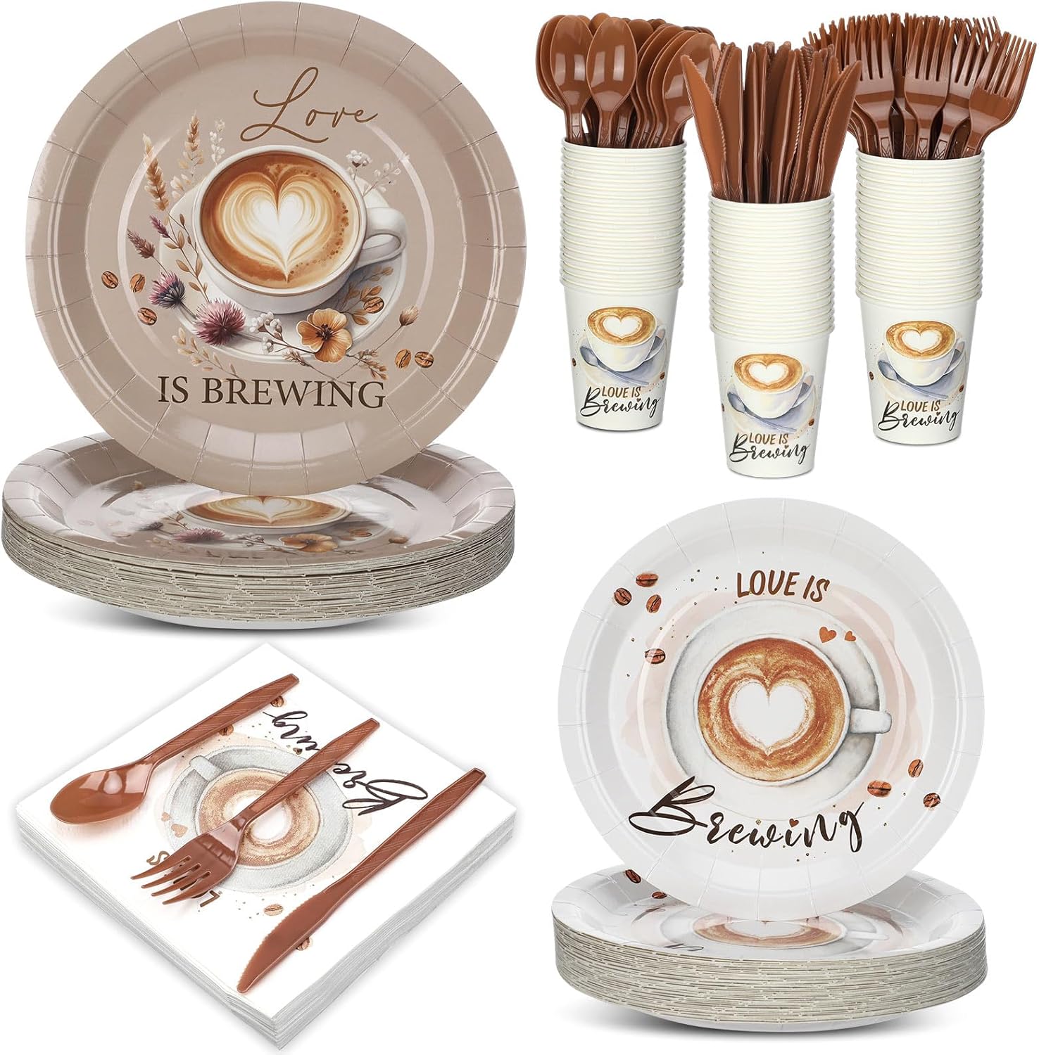 Love Is Brewing Coffee Bridal Shower Tableware Set for 36 Guests