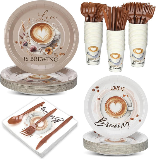 Love Is Brewing Coffee Bridal Shower Tableware Set for 36 Guests