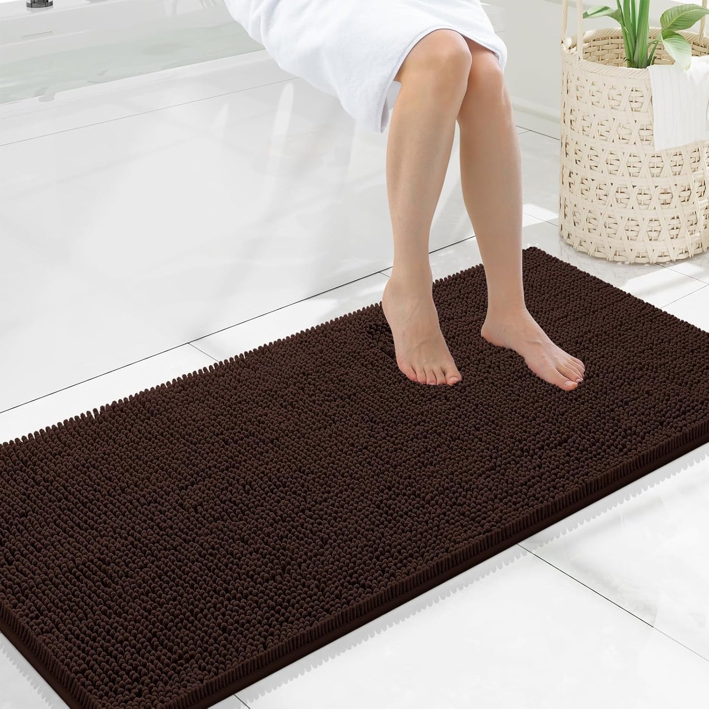 Smiry Luxury Chenille Bathroom Rugs - Soft, Absorbent, Non-Slip