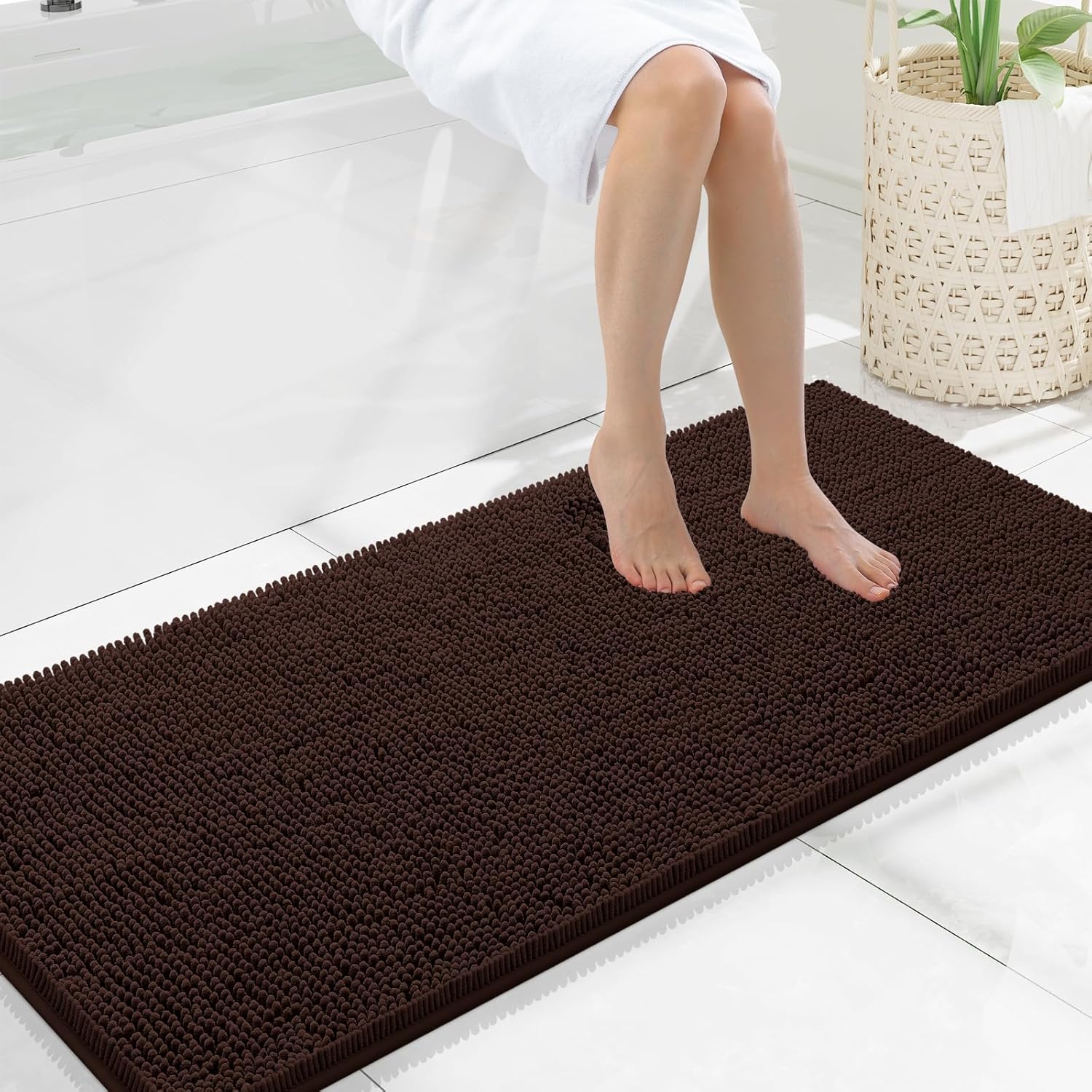Smiry Luxury Chenille Bathroom Rugs - Soft, Absorbent, Non-Slip