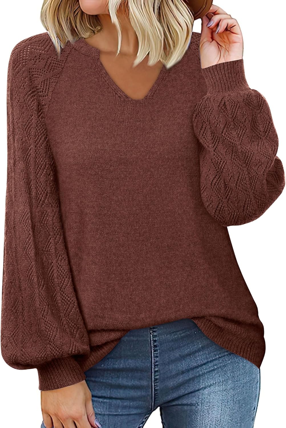 Messic Womens Pullover Sweaters Casual Long Sleeve V Neck Tops