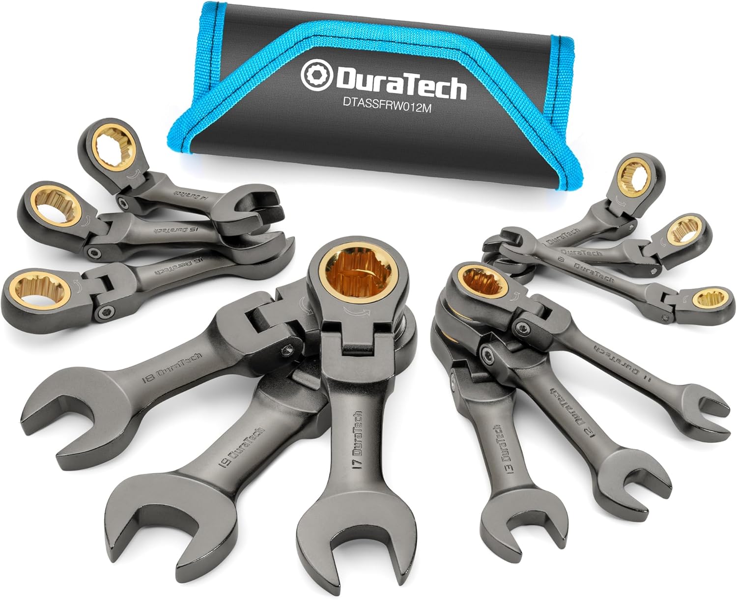 DURATECH 12-Piece Anti-Slip Flex-Head Ratcheting Wrench Set