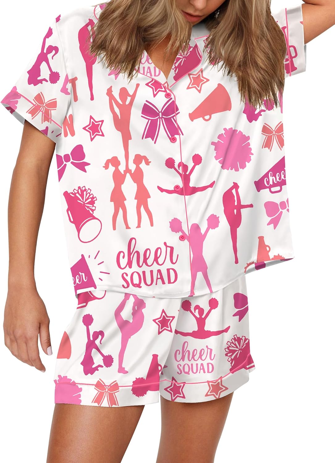 Satin Button Down Short Sleeve Pajamas Set for Women Pjs
