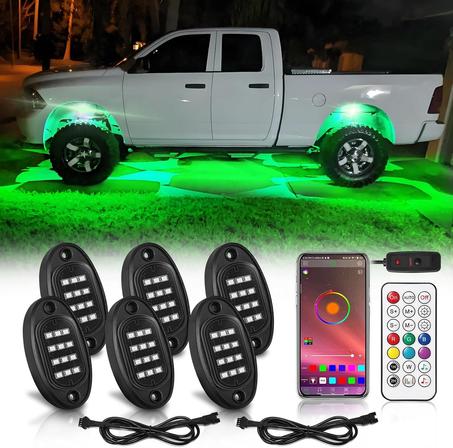 6Pods Chasing RGB LED Rock Lights Kit for Trucks and SUVs