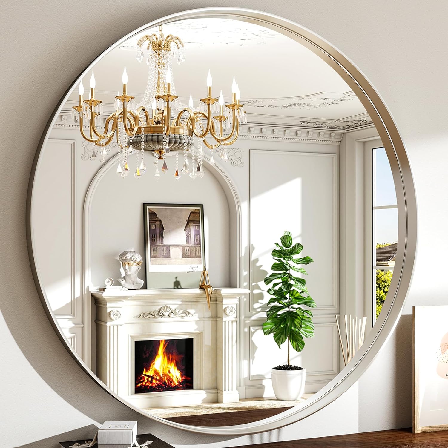 30 Inch Round Bathroom Mirror - Modern Wall Mounted Decor