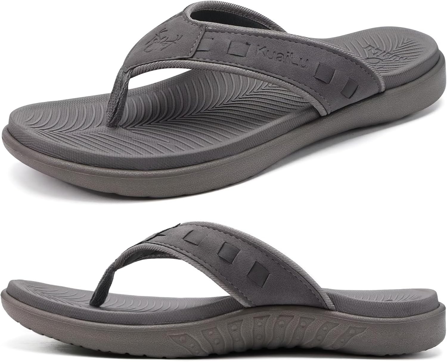 KuaiLu Mens Sport Flip Flops with Arch Support for Comfort