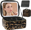 Travel Makeup Bag with LED Mirror for Women - Large PU Leather Case