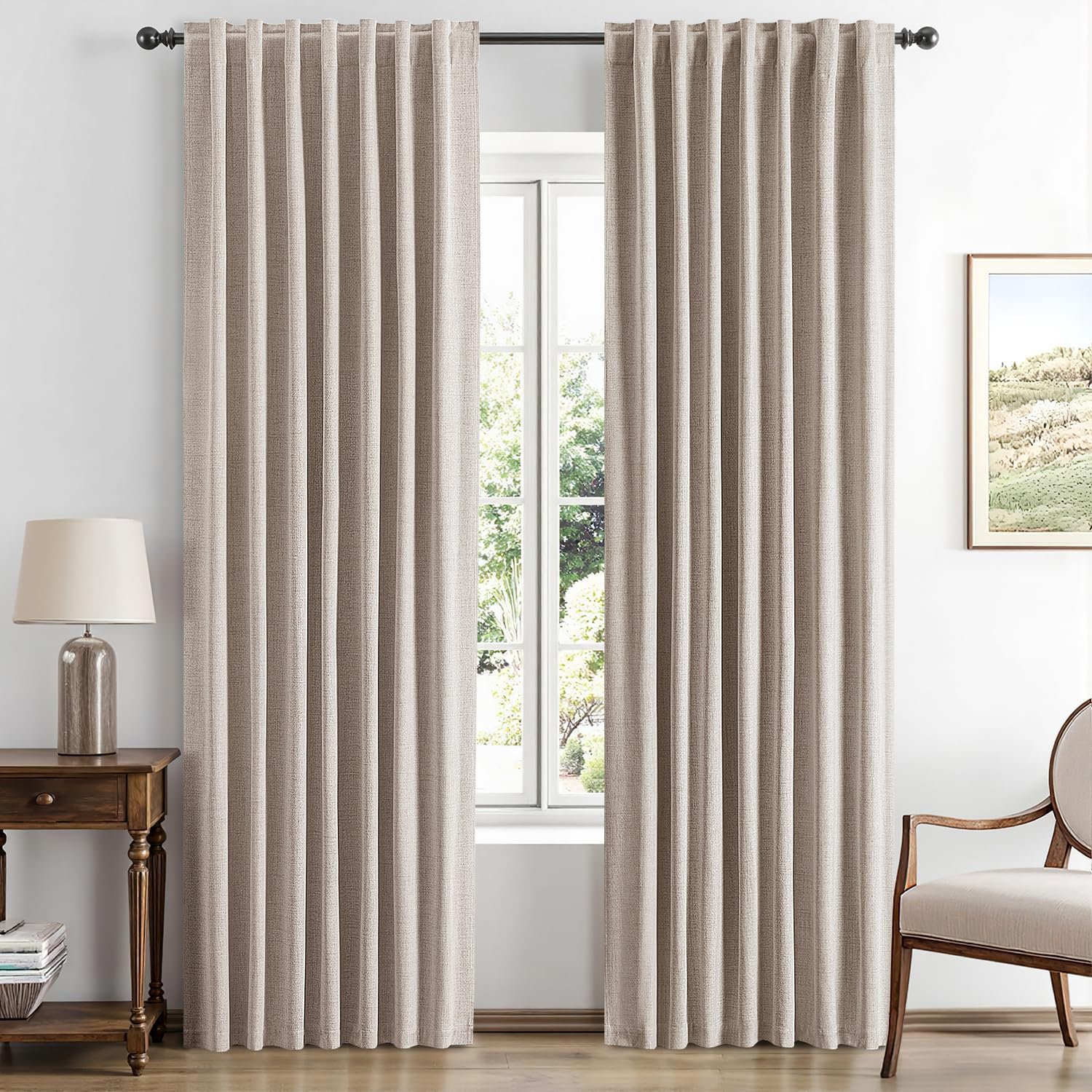 MIULEE 100% Blackout Linen Curtains for Bedroom and Living Room