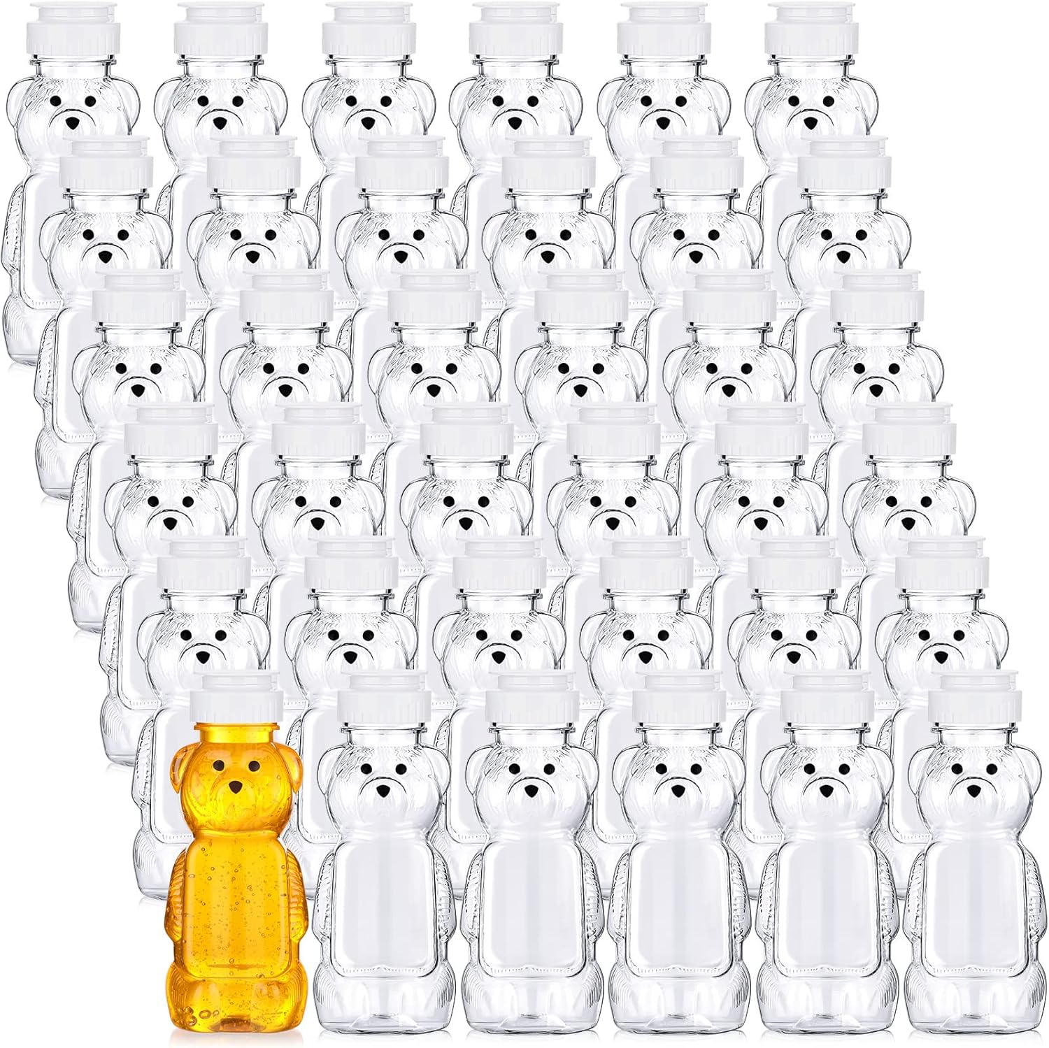 8 oz Honey Bear Jars - 36 Pcs Clear Plastic Dispenser Set