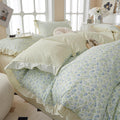 French Style Garden Floral Ruffled Comforter Set Queen - Chic Blue