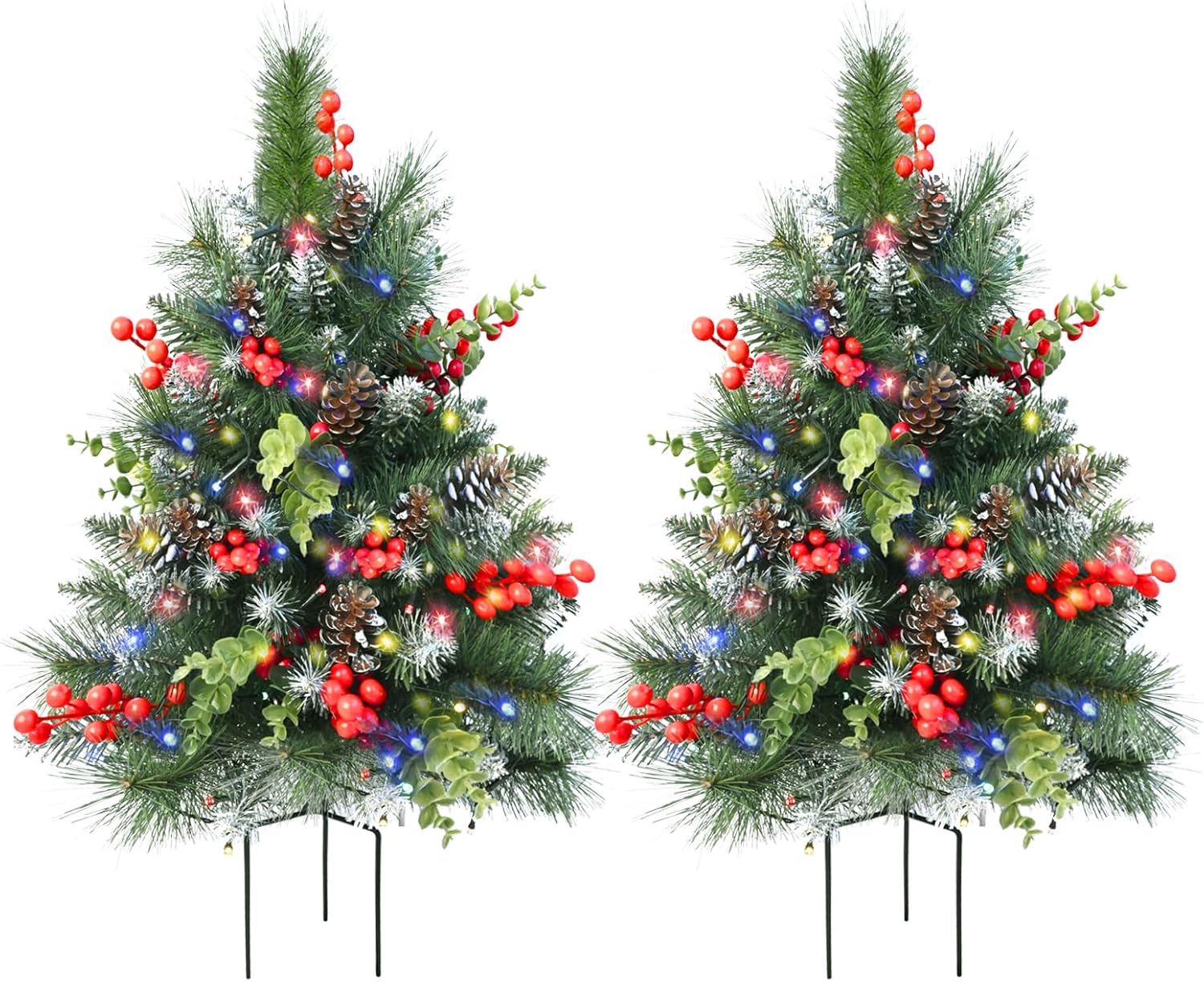 Set of 2 30in Outdoor Christmas Trees with Multi-Color Lights
