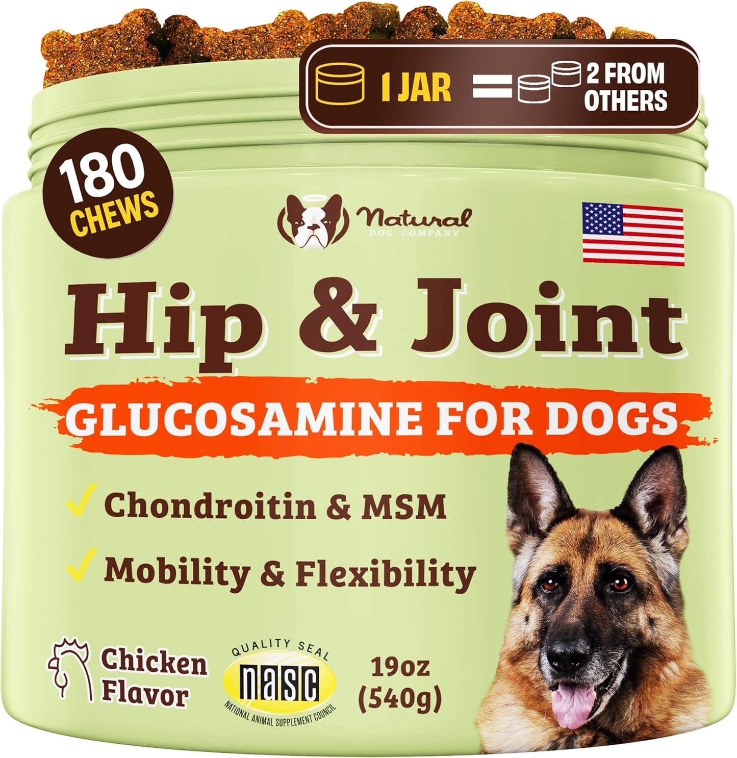 Natural Dog Company Hip & Joint Chews for Dogs with Glucosamine