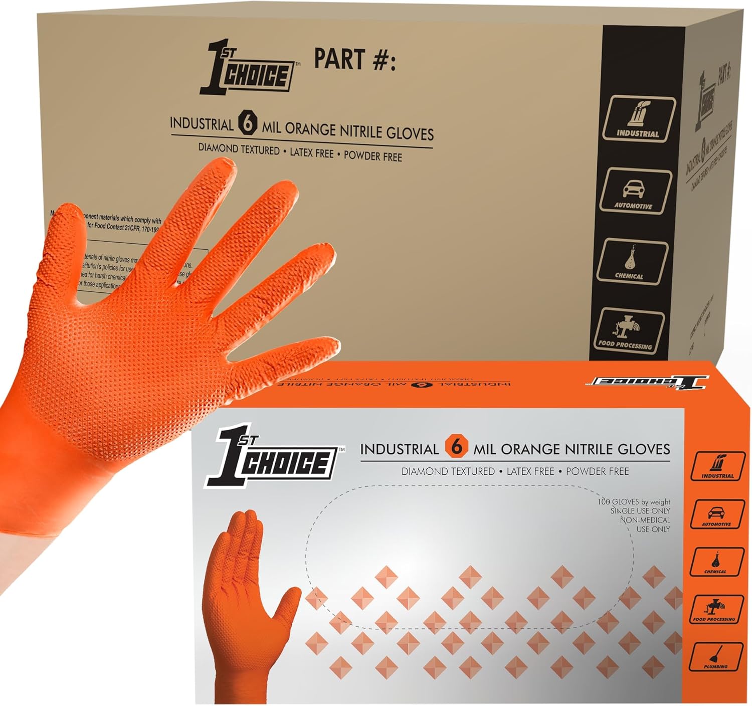 6 mil Orange and Green Nitrile Gloves for Mechanics and Cleaning