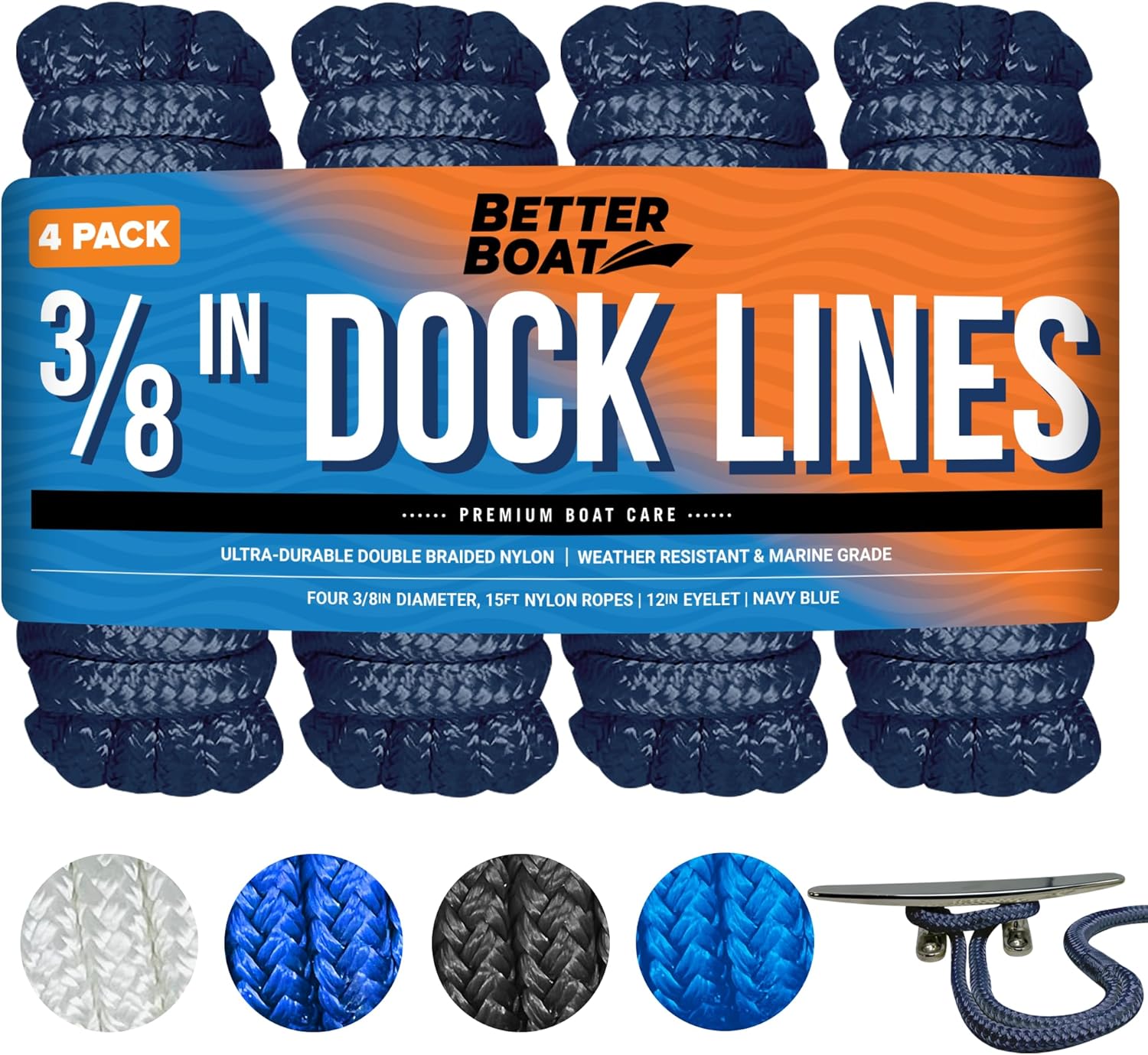 Dock Lines Boat Ropes for Docking, 15ft Nylon Marine Rope