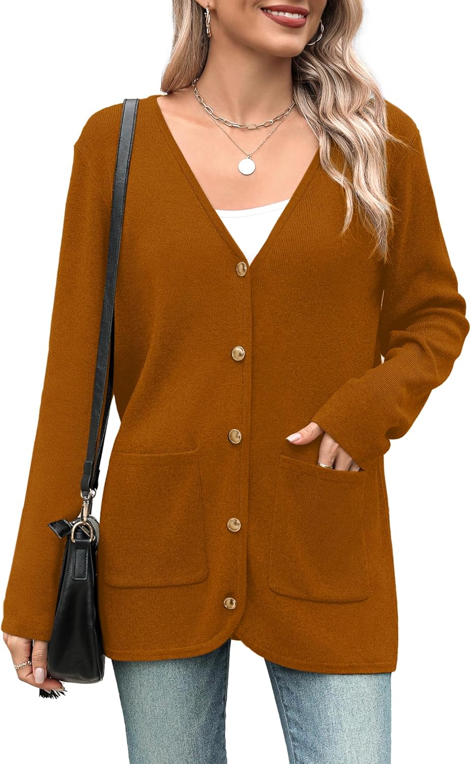 Zeagoo Women's V Neck Button Long Cardigan Sweater for Fall