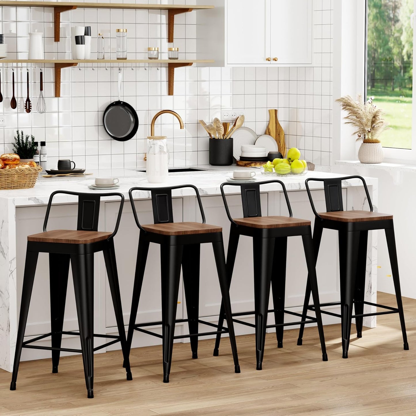WENTMENT Metal Bar Stools Set of 4 for Kitchen and Dining