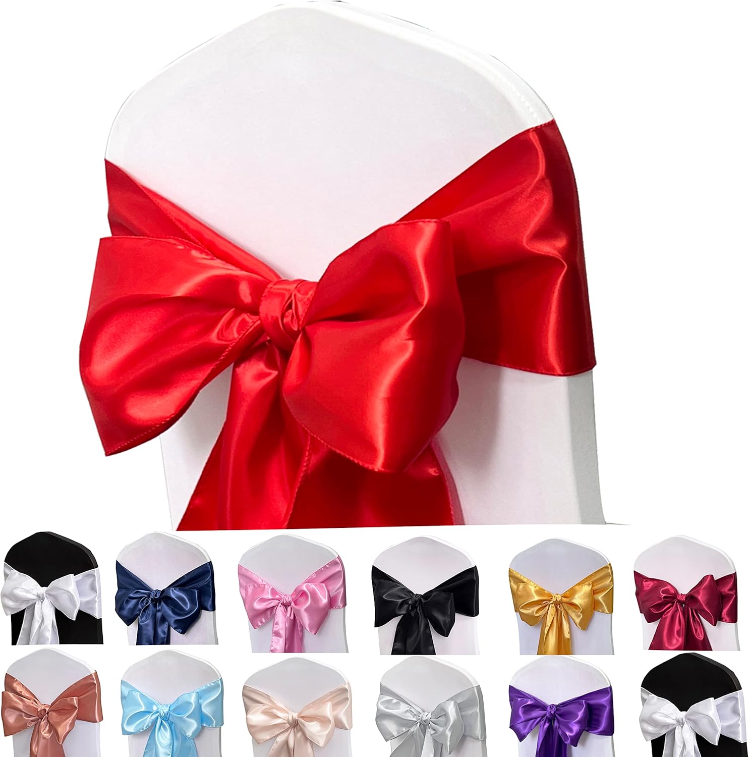 Satin Chair Sashes Bows for Weddings and Events - 50PCS Red