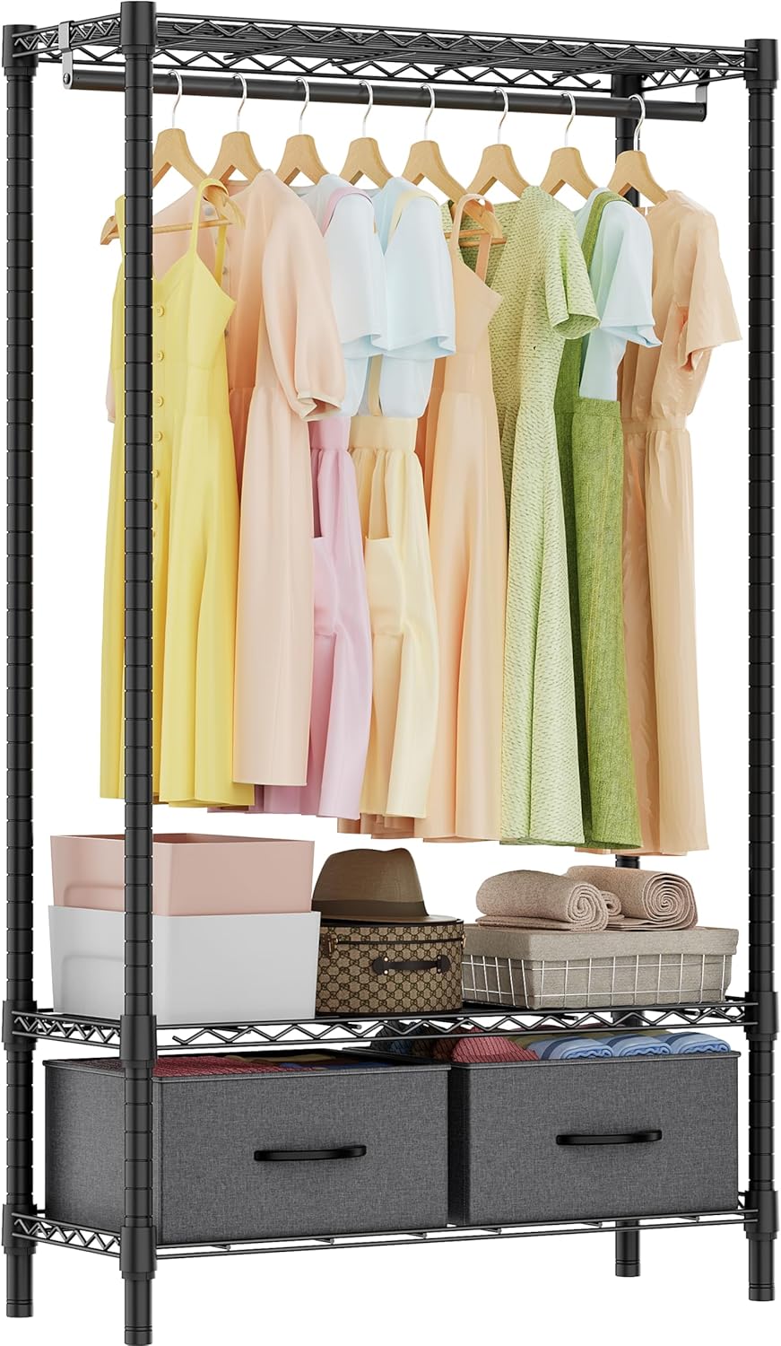 Heavy Duty Rolling Garment Rack with Adjustable Wire Shelving