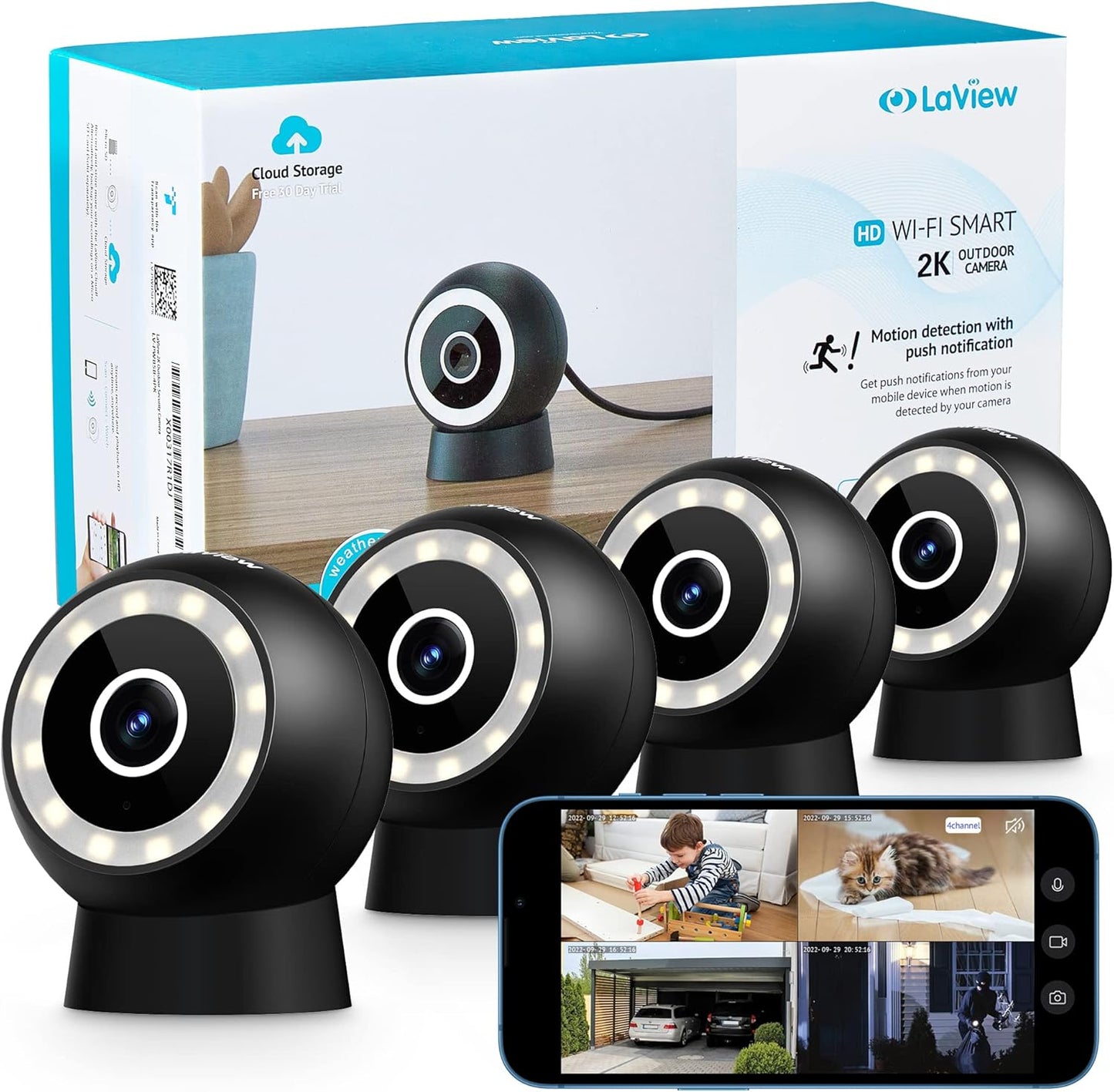 LaView 4MP Security Cameras: Starlight Sensor, Night Vision, 2-Way Audio