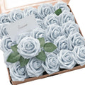 Powder Blue Foam Roses 50pcs with Stems - Real Looking DIY Flowers