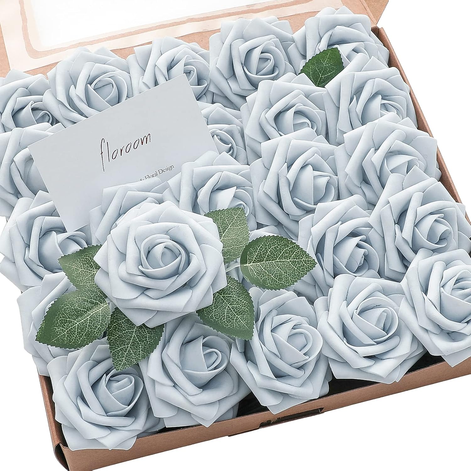 Real Looking Powder Blue Foam Fake Roses for DIY Floral Arrangements