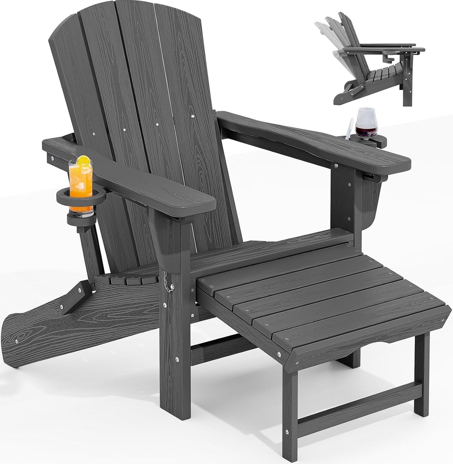 Folding Adjustable Adirondack Chair with Retractable Ottoman