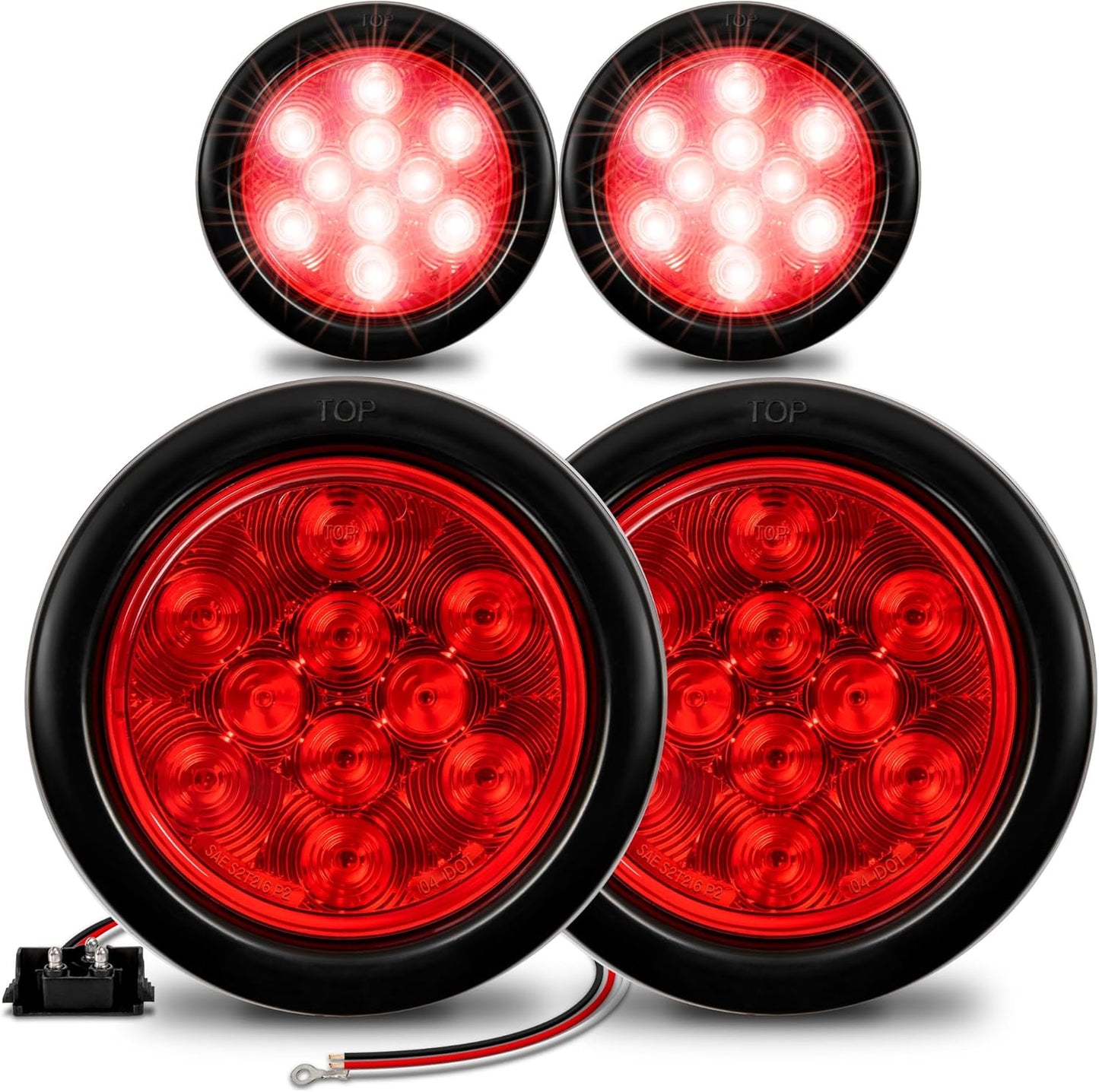 TRUE MODS 4pc 4in Round Red 10 LED Trailer Tail Lights