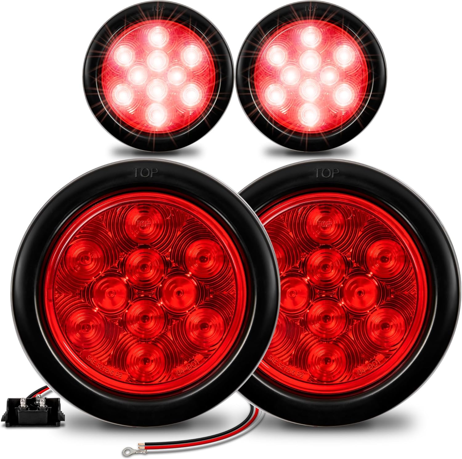 TRUE MODS 4pc 4in Round Red 10 LED Trailer Tail Lights