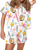 Satin Pajamas for Women Sport Ball Print - Soft Short Set