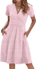 Womens Summer Dress V Neck Floral Sundress with Pockets - Flattering