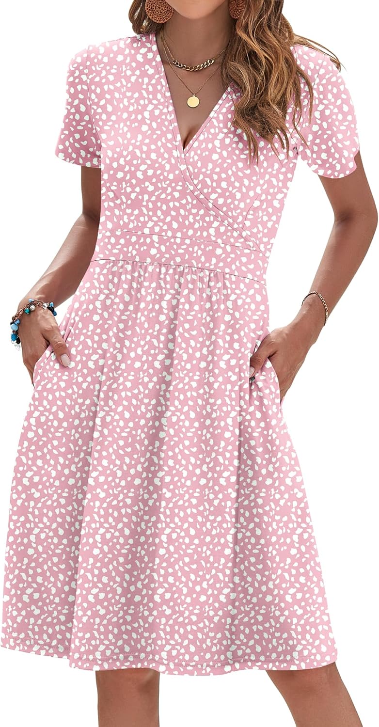 AUSELILY Womens Summer Dresses 2025 Short Sleeve V Neck Floral