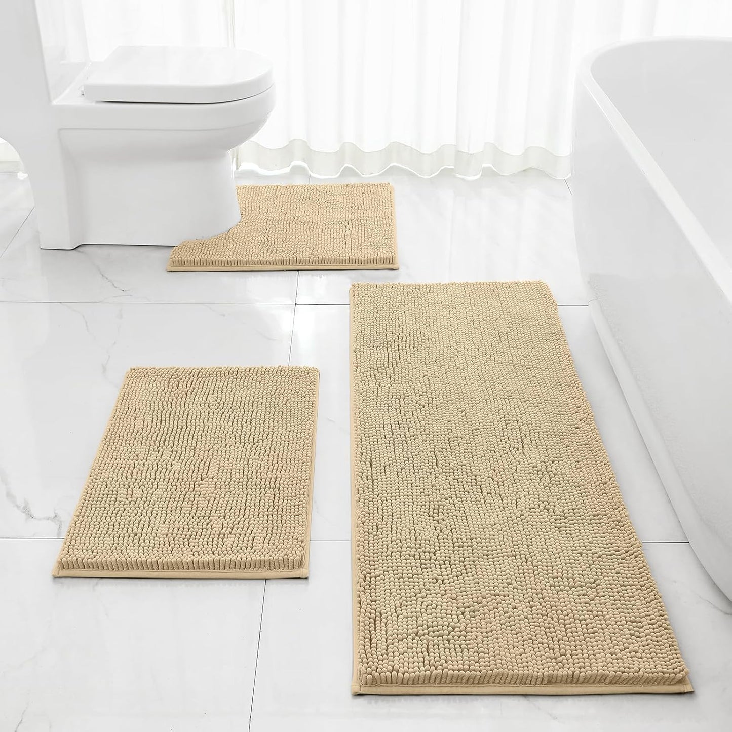 HOMEIDEAS Extra Large Ultra Soft Non Slip Chenille Bath Rugs