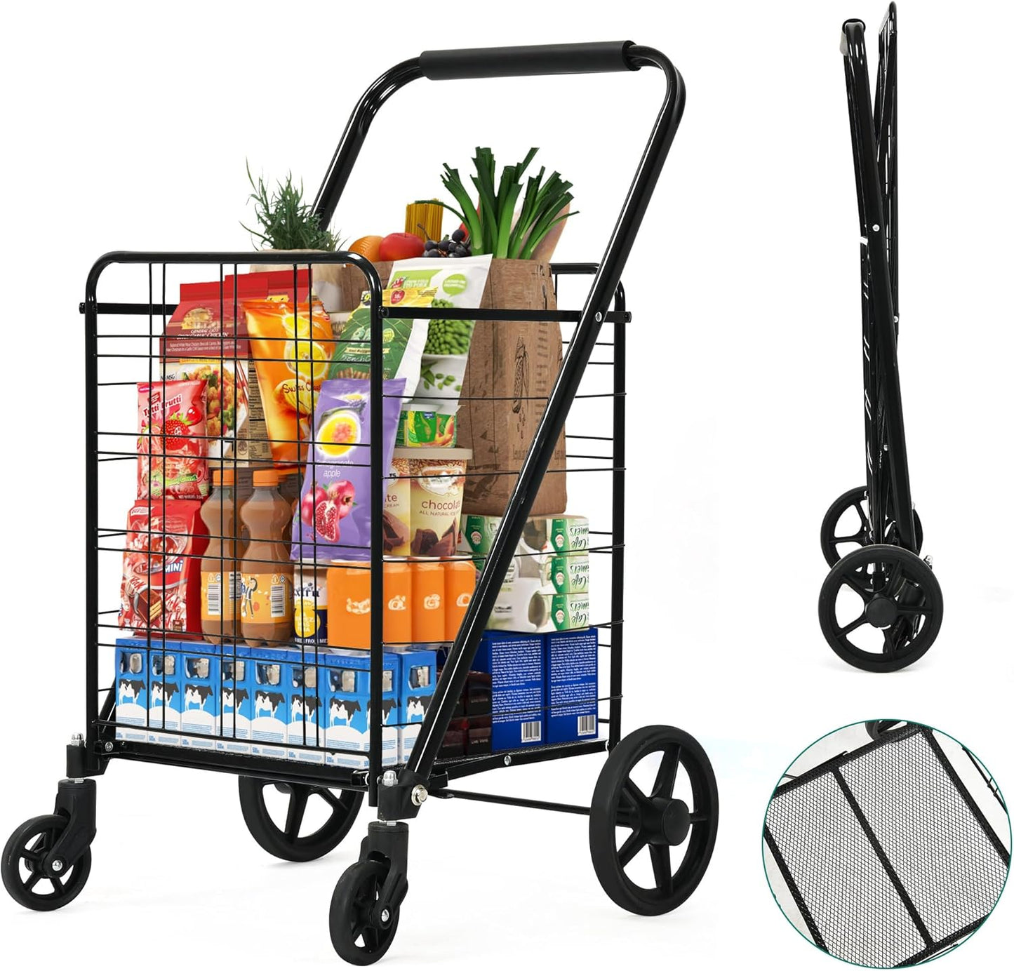 YITAHOME Heavy Duty Folding Shopping Cart with Wheels for Groceries