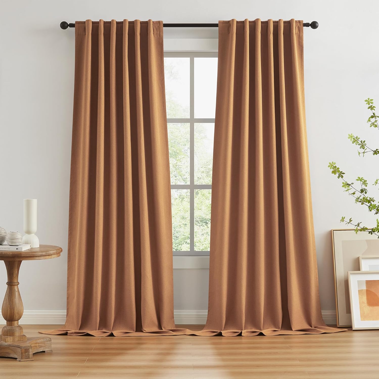 KEQIAOSUOCAI Burnt Orange Blackout Linen Curtains for Home