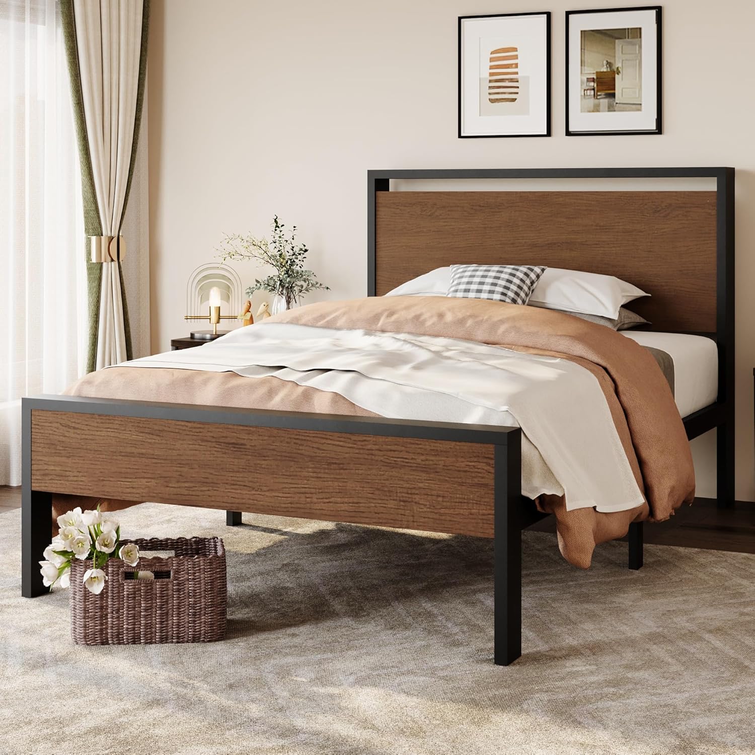 14 Inch Twin Size Metal Platform Bed Frame with Storage Solution