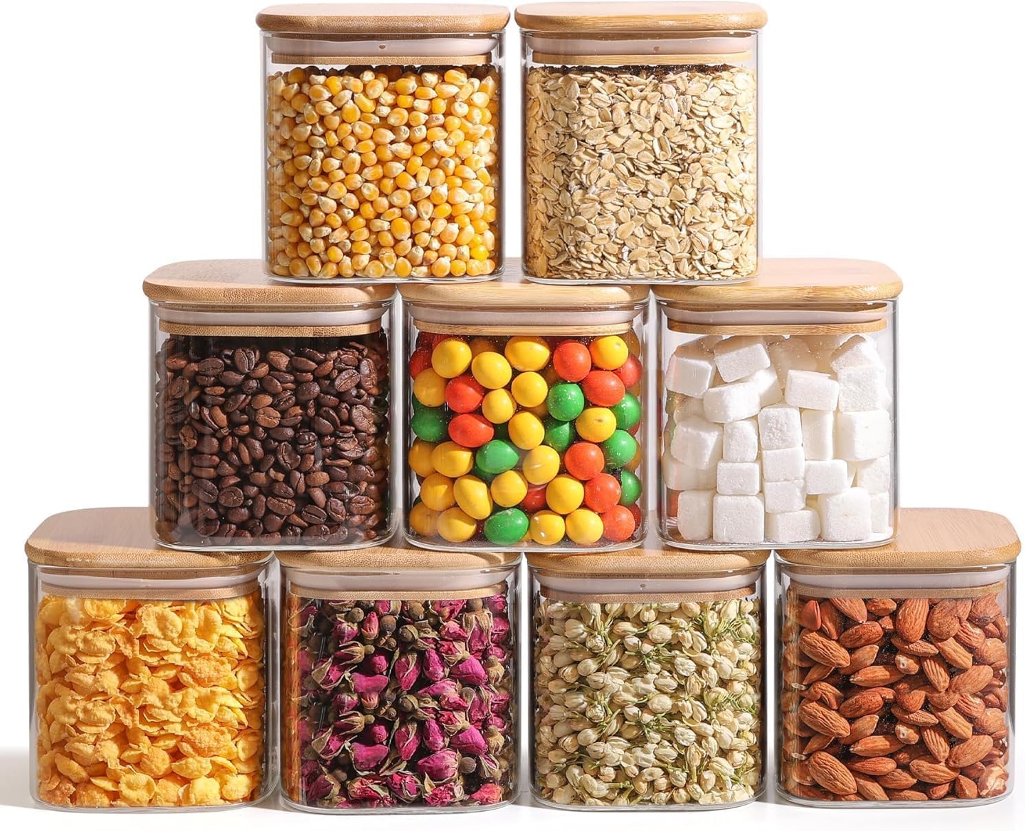 Versatile 0.7 Qt Glass Food Storage Jars Set of 9 for Kitchen