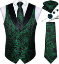Mens Green Paisley Waistcoat and Necktie Set - 7PCS Formal Vest Set