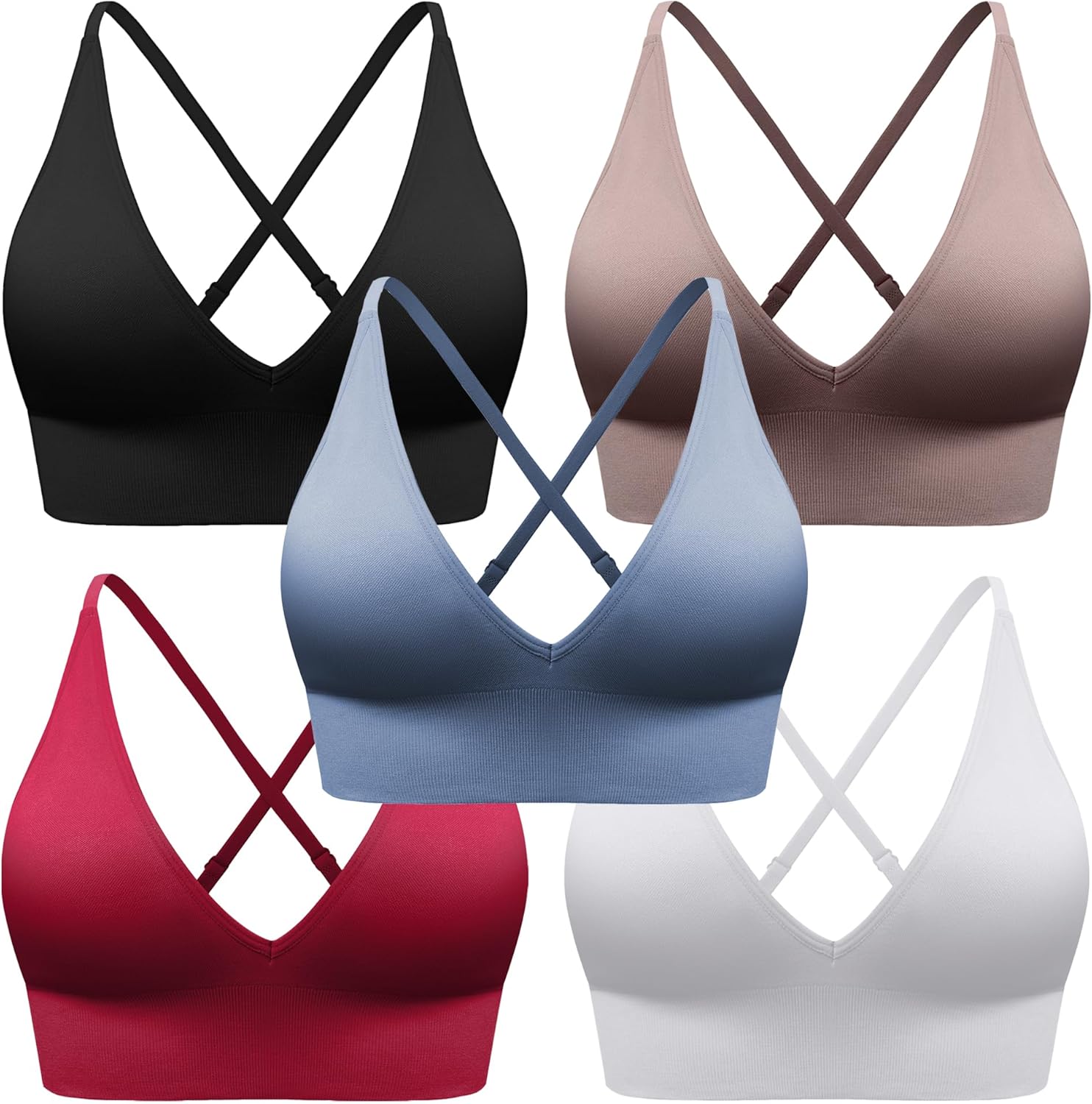 Evcute Women's Adjustable Deep V Neck Wireless Sports Bras