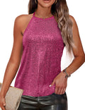 Traleubie Womens Halter Sequin Tank Top - Sparkly Flowy Fit
