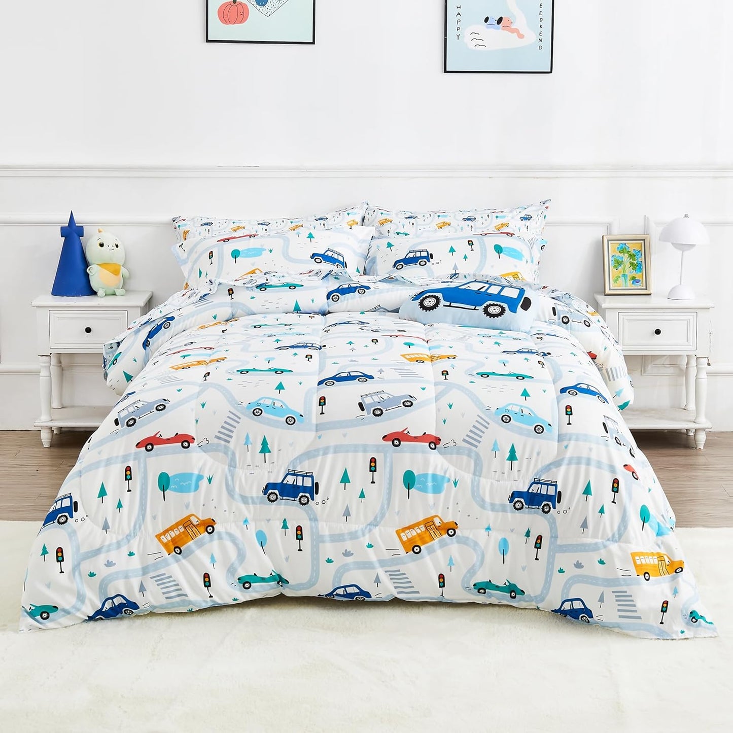 Mooreeke Bed in a Bag for Kids with Cars Design Comforter Set