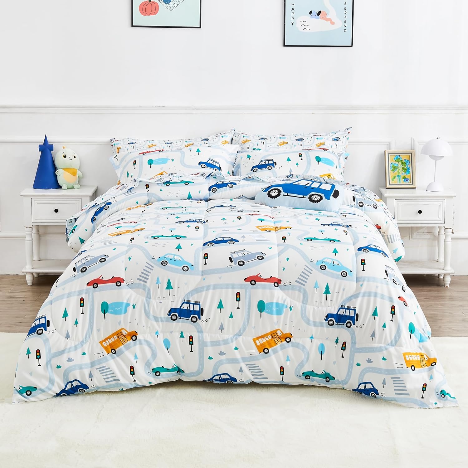 Mooreeke Bed in a Bag for Kids with Cars Design Comforter Set