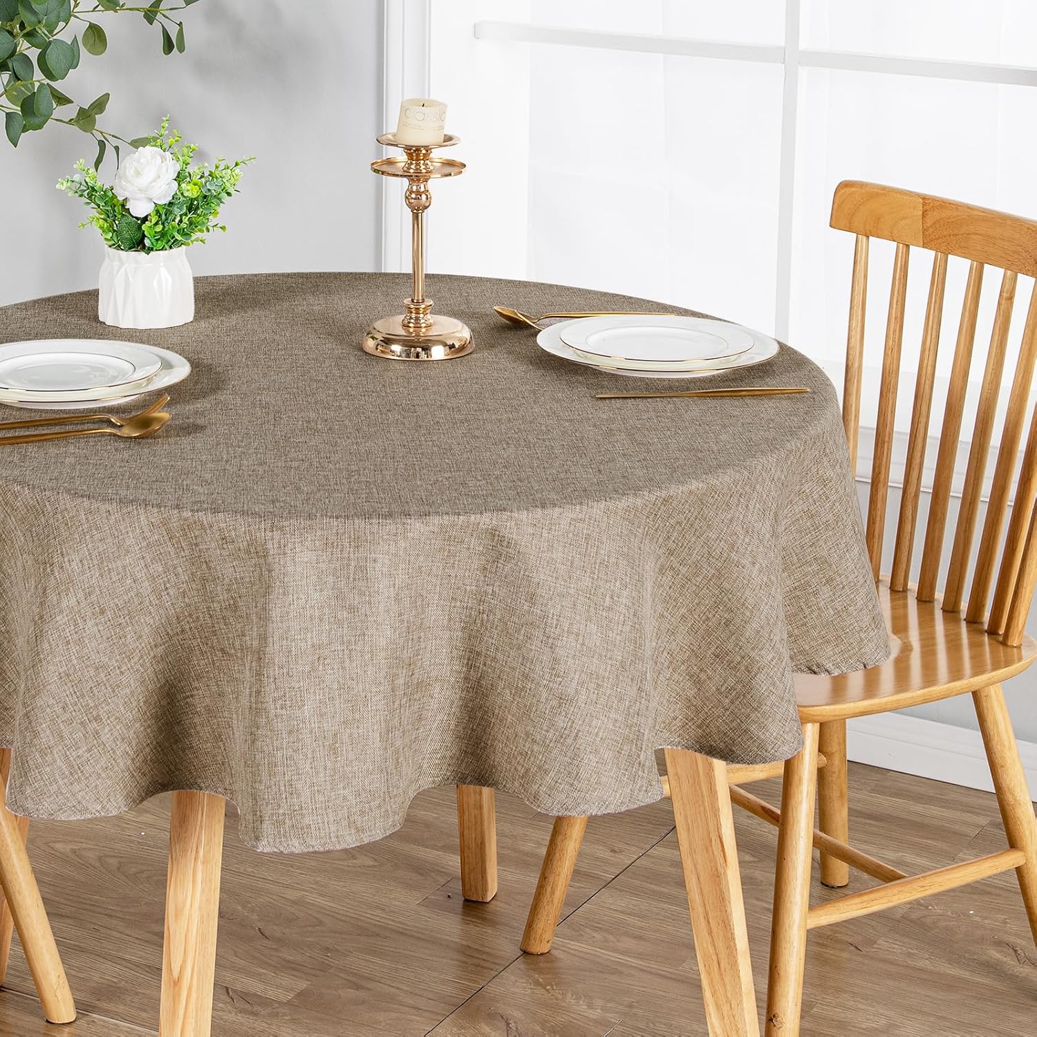 JIUZHEN Round Table Cloth for Kitchen Dining, 108 Inch Khaki