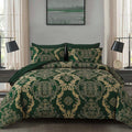 Green Damask Queen Comforter Set - 7 Piece All-Season