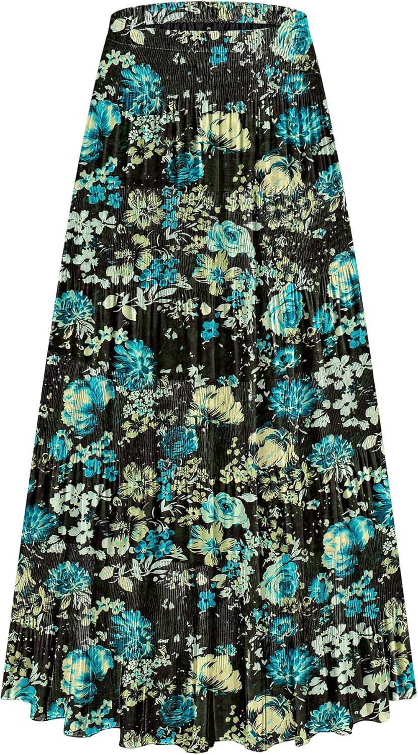 Chiffon Elastic High Waist Tiered Floral Maxi Skirt for Women